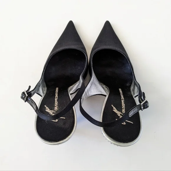 Giuseppe Zanotti Black Crystal Embellished Satin Slingback Pumps - Picture 13 of 16